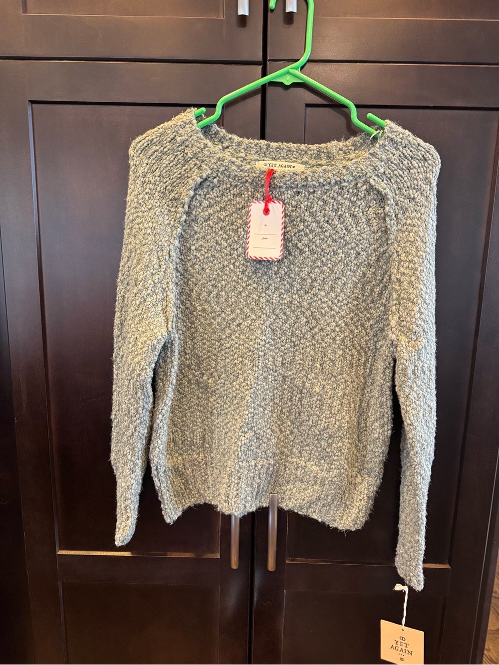 Yet Again Light Sage Bouclé Crewneck Sweater